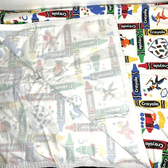Vintage Handmade Crayola Crayons Blanket Bed Throw Primary Colorful 54" x  44" - Picture 2 of 11